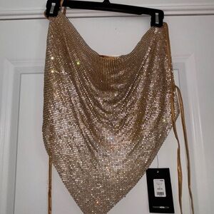 Fashion Nova Gold Rhinestone Mesh Top